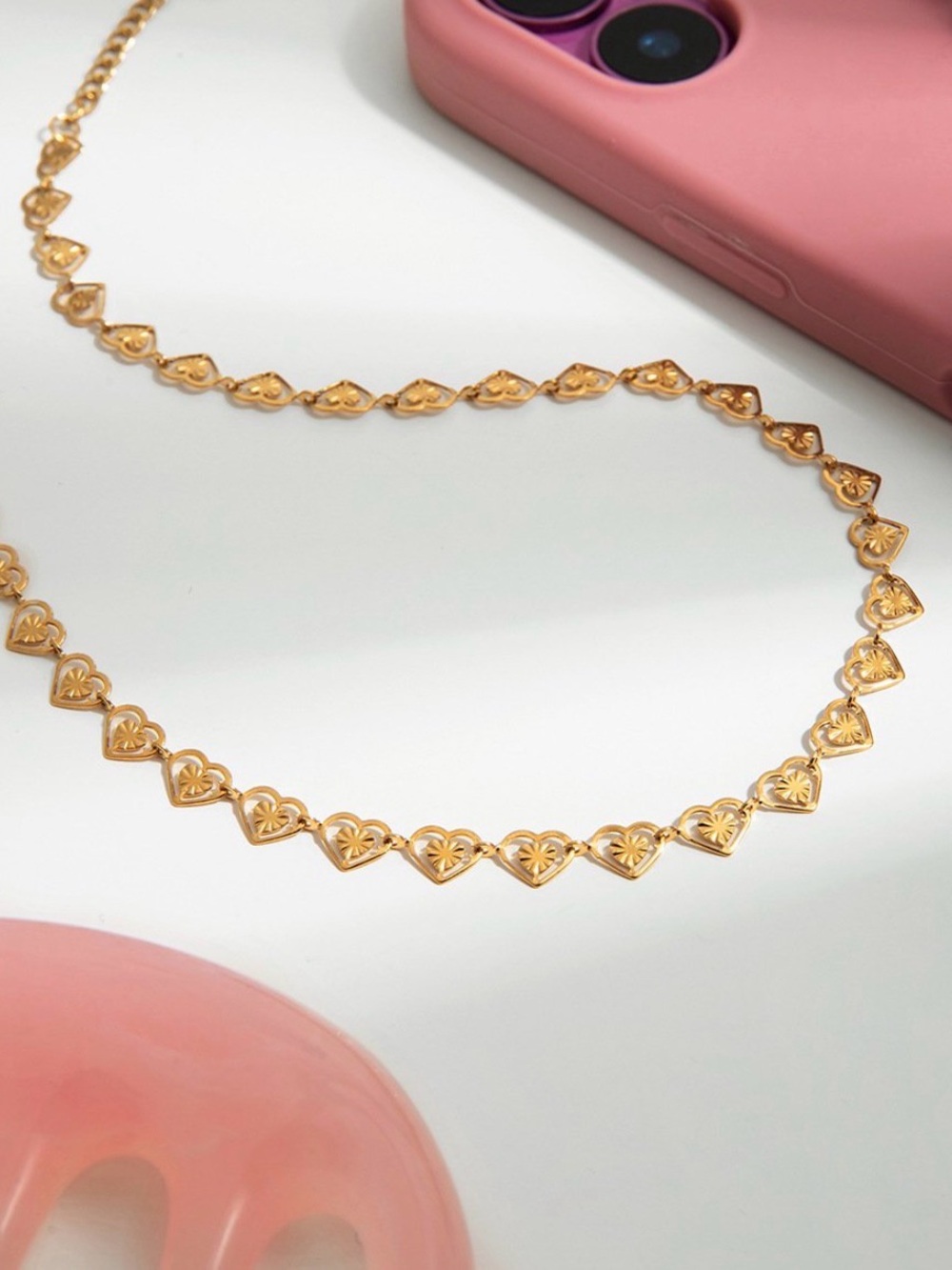 Gold Heart Link Necklace - Women Jewelry